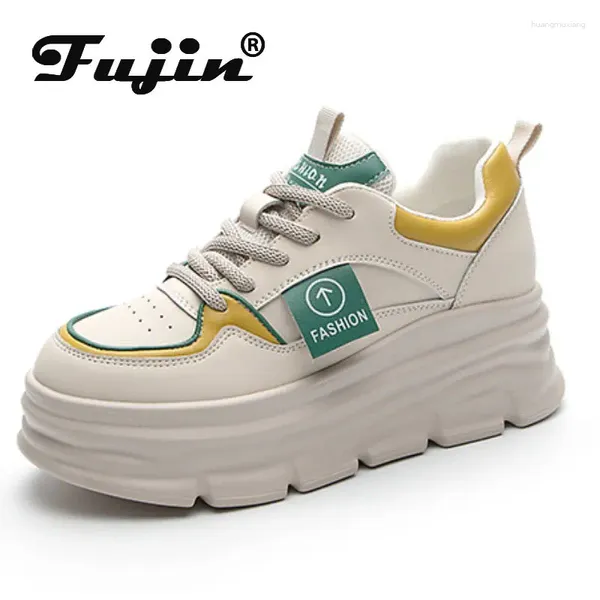 Zapatos informales Fujin 6cm Vacacas Plataforma de cuero genuino Wedge Chunky Sneaker cómodo High Brand Spring Spring Summer Color mixto