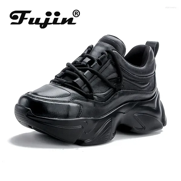 Zapatos casuales Fujin 6 cm moda señoras zapatillas gruesas cómodas cuero genuino mujeres otoño suela gruesa primavera vulcanizado plataforma cuña