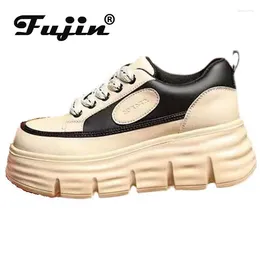 Chaussures décontractées fujin 6cm plate-forme en cuir authentique cale chunky sneaky couloir mélangé confort