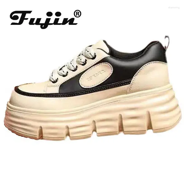 Zapatos informales Fujin FUJIN 6 cm Plataforma de cuero genuino Sneaker grueso Color mixto cómodo, espesor, primavera, otoño, vulcanize Lady Lace Up