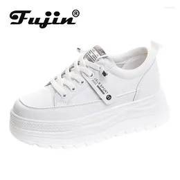 Fujin – baskets en cuir véritable vulcanisé pour femmes, chaussures décontractées, à talons cachés, respirantes, à plateforme, 6cm, à la mode, été