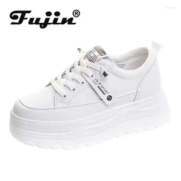 Casual schoenen Fujin 6 cm echt leer dames gevulkaniseerd mode zomer verborgen hakken ademend dikke sneakers platform