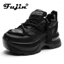 Casual schoenen Fujin 7cm 2024 Echte lederen dikke sneakers Wedge Platform Comfy pumps Mixed Color Fashion Women Vulcanis