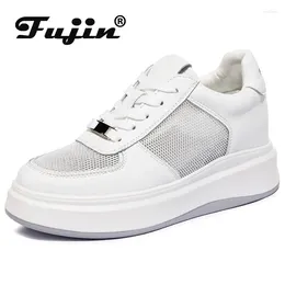 Zapatos informales Fujin 7cm Air Mesh Chunky Sneakers Plataforma de cuña Avistable Hollow Vulcanizado Vulcanizado Vacada cómoda Caza genuina Lace up Damas