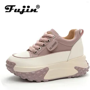 Chaussures décontractées fujin 7cm plate-forme en cuir authentique cale de mode femme printemps bien-ajustement d'automne de baskets chunky respirant confortable