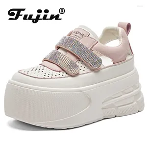 Zapatos informales Fujin 7cm Mujeres de cuero genuino Flofer Sandals Platform Plator Flats Summer Mary Jane Bling Diseñador COMFY Fashion