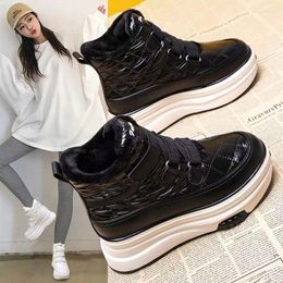 Zapatos informales Fujin 7cm de plataforma de altura Sneakers Chunky para mujeres Flats de piel de invierno de cuero genuino