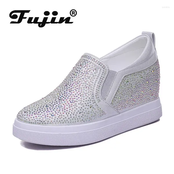 Zapatos casuales Fujin 7cm plataforma zapatillas de deporte de cuero genuino bling sling en primavera