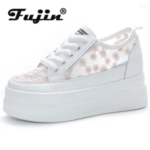 Casual schoenen Fujin 7cm Synthetische lucht gaasplatform Wedge chunky sneaker ademende comfortabele hoog merk Flats bling zomermode