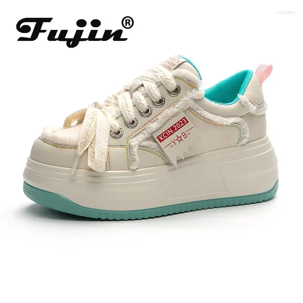 Zapatos casuales Fujin 7 cm cuña cuero genuino zapatilla de deporte gruesa plataforma fondo grueso cómodo primavera otoño 2024 bota de tobillo moda mantener