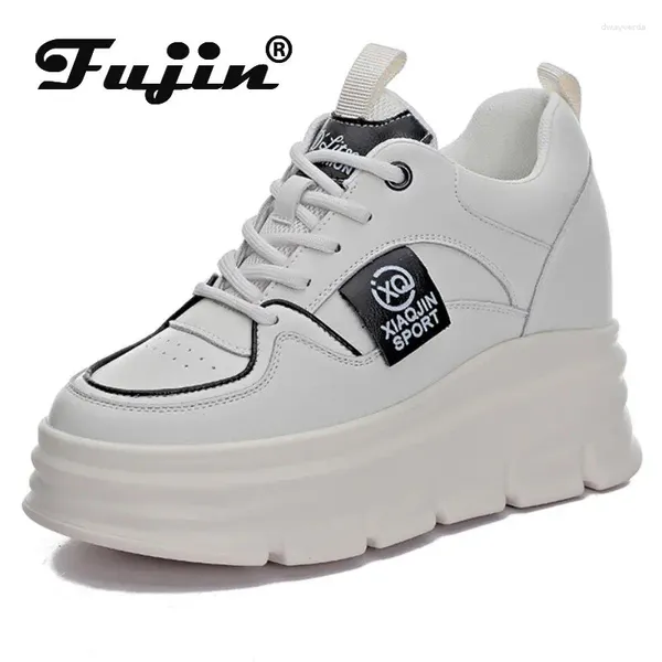 Zapatos casuales Fujin 8cm 2024 Vacacas Plataforma de cuero genuino Wedge Sneakers Ins Dad para la mujer Spring Sweake Sneake Comfy Sneake