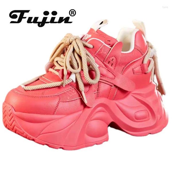 Zapatos informales Fujin 8 cm Mal de aire Genuino Cuero Autumn Mujeres Comfias Tobillo Grano Booties Flat Boots Spring Summer Color mixto