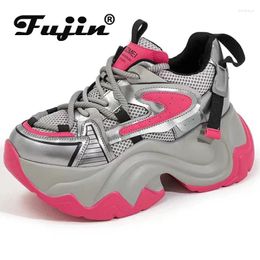 Chaussures décontractées Fujin 8cm Plate-forme Wedge Mode Semelle épaisse 2024 Été Vulcaniser Air Mesh Synthétique Véritable Cuir Femmes Chunky Sneaker