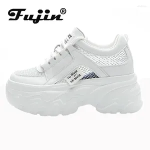 Casual schoenen Fujin 9 cm koe echte lederen vrouwen lucht mesh ademende sandalen holle platform wig geleiders dikke 2024 zomer