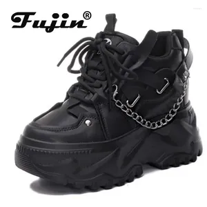 Casual schoenen Fujin 9 cm echt leer verborgen hakken dikke sneakers platform wedge dames herfst lente vrouwelijke metalen decoratie