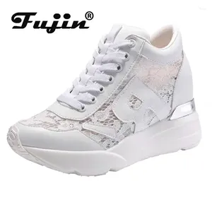 Casual schoenen fujin10cm 7cm lucht gaas echt lederen vrouwen dikke sneakers platform wig zomer beathable dames comfortabele luxe