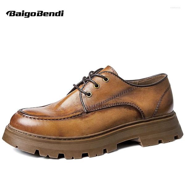 Zapatos casuales caballeros clásicos marrones de alto grado oxfords de cuero simple para hombres maduros