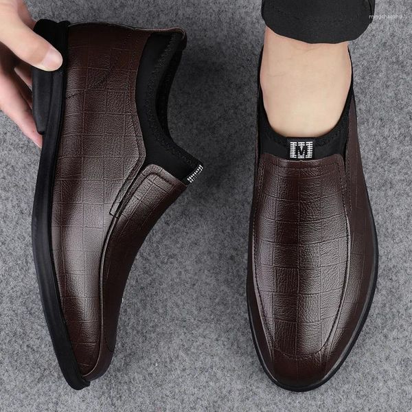 Chaussures décontractées en cuir véritable pour hommes, mocassins plats à enfiler, de marque Senior, mi-hauts, noirs et marrons