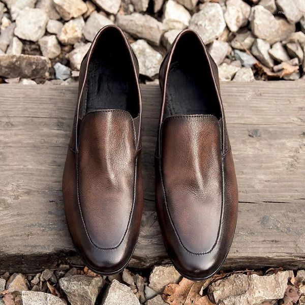 Zapatos casuales Loqueros de cuero genuino para hombres Color sólido Tacos bajos Diarios profesionales clásicos Formal