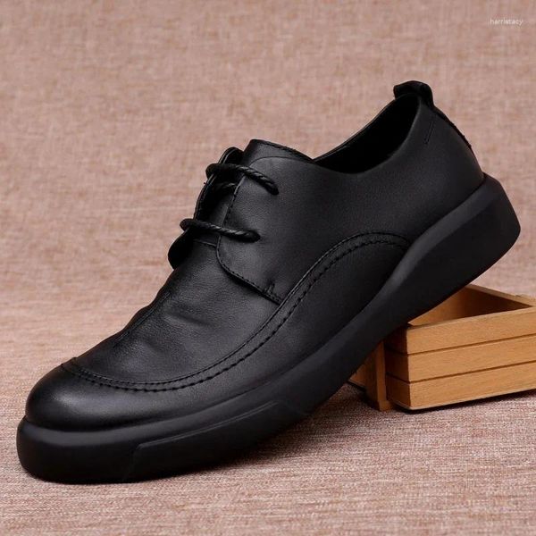 Chaussures décontractées en cuir authentique Business British Style confortable Vache de vache épaisse épais Bottom Wear résistante Souadeur souple Sneakers