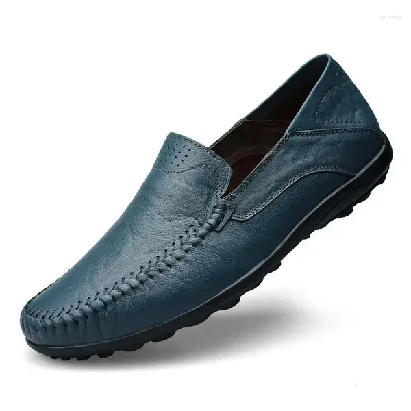 Zapatos casuales hombres de cuero genuino para hombres formales mocasines deslizamiento transpirable en bote masculino talla grande