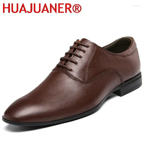 Chaussures décontractées Hommes en cuir authentiques Haubaise à lacets Formal Mens Oxfords Italien Homme Business Wedding Man Black Plus Size 37-50