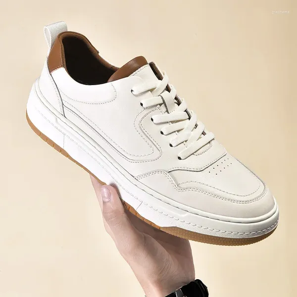 Chaussures décontractées en cuir véritable pour hommes, mocassins Oxfords italiens à lacets, respirants, pour la conduite quotidienne, blanches