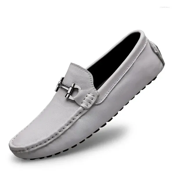 Chaussures décontractées en cuir authentique pour hommes mocassins mocassins hremphable slip on noire blanc conduisant des plats