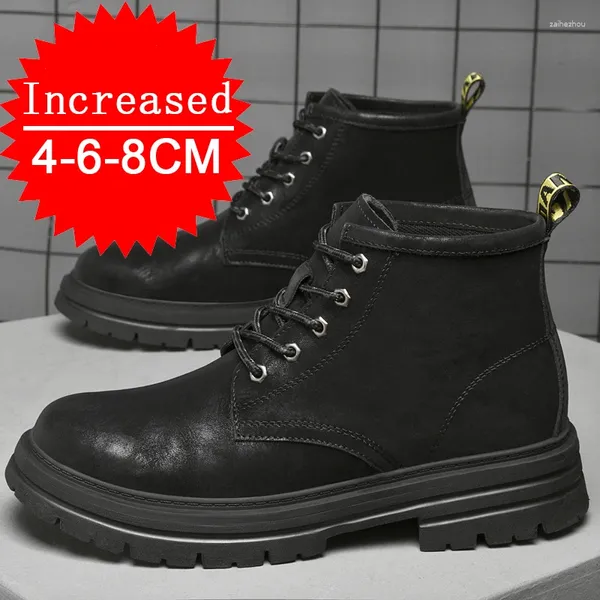 Zapatos casuales Botas de cuero genuino para hombre Plataforma Tobillo 4/6/8 CM Cálido Invierno Trabajo Alto Senderismo al aire libre 37-44