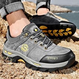 Chaussures décontractées en cuir authentique en cuir masculin non glissé résistant aux sports extérieurs légers montagne de randonnée de randonnée de randonnée