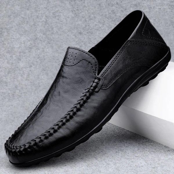 Mocassins en cuir véritable pour hommes, chaussures décontractées, semelle souple, confortables, à enfiler, mocassins de conduite, grande taille 49