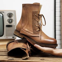 Chaussures décontractées en cuir authentique Boots de cheville High Top Fashion Man Motorcycle Footwear Quality Personality Basic