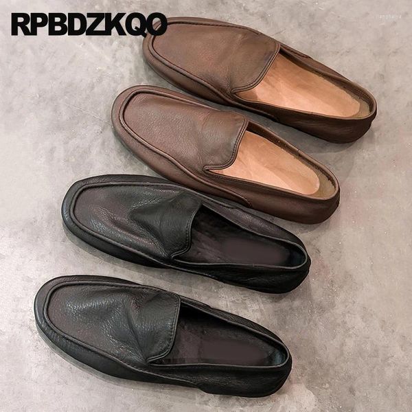 Zapatos casuales Moccasines de cuero genuino hombres lisos de la altura cuadrada de la alta calidad de la conducción de alta calidad