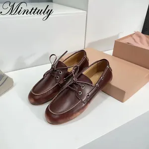 Casual schoenen Echt lederen Oude bruine zwarte vrouwen Oxfords Formele damescarrière Flat Heel Loafers British Designer