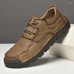 Casual schoenen echt leer buitenshuis heren zachte bodem rijtjes loafers mannen wandelen reisslip op wandelplanten