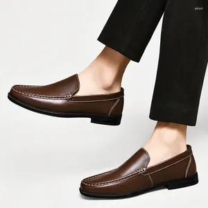 Chaussures décontractées en cuir véritable sans lacet hommes mocassins tendance mâle confortable chaussure de bureau hommes concepteur mocassins conduire