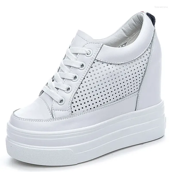 Chaussures décontractées en cuir authentique épais semed blanc printemps été sauvage version coréenne horizable augmenter les baskets femmes 11 cm talons