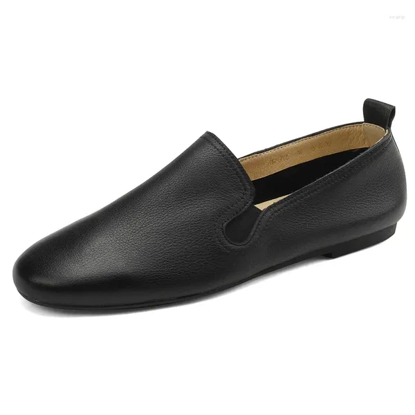 Zapatos casuales Mocasines de cuero genuino para mujer SmallHut 2024 Primavera Verano Pisos Vestido Damas Beige Negro Caqui Punta redonda Plano neutro