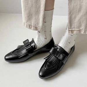 Casual schoenen echt leer dames Oxford formele flats ronde neus handgemaakte platte vintage damesloafers