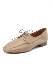 Casual schoenen echte lederen dames oxfords lente herfst dames ronde 2 cm lage hakken elegante zwarte kaki beige veter omhoog