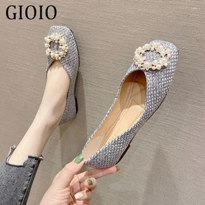 Casual schoenen Gioio 2024 Retro -stijl vrouwelijke blauwe zomer mode dame lage hakken square puntige geruit metaal 1 cm hiel vrouw zapatos de mujer