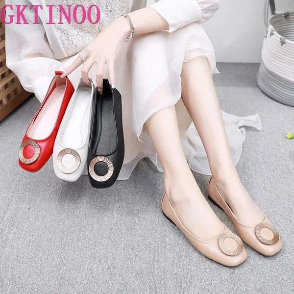 Chaussures décontractées Gktinoo Fashion grande taille ballet printemps été 2024 style véritable cuir peu profond plat doux semelles