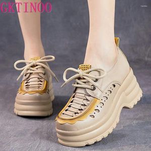 Casual schoenen gktinoo retro holle dames sandalen echte lederen pompen 2024 zomerronde teen dik zool comfortplatform