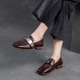 Chaussures décontractées Gktinoo Toe à orteil carré polyvalent British Style Locs Women's Low Heels 2024 Pompes en cuir rétro français printemps
