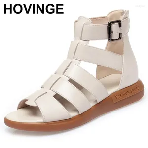 Vrijetijdsschoenen Gladiatorsandalen Wedge Dames Zomer Middelhoge hakken Leer Zachte zool Comfortabele damesrits aan de achterkant