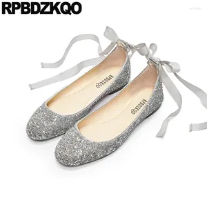 Zapatos Casuales Glitter Bailarina Boda Ballet Tallas Grandes Correa De Tobillo Pisos Novia Lentejuelas Plateadas Invierno 11 Mujer Piel Dama De Honor 10 Con Cordones