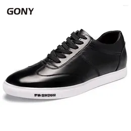 Casual schoenen GN66865 mode echt leer plat met verborgen stimulans maken man / jongen langer 6 cm kleur zwart wit