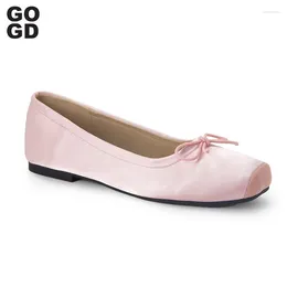 Chaussures décontractées Gogd Fashion Fonds Classic Silk Ballet Flats Mary Jane Lace Up Cross Strap Soft Sole Bowknot mignon Style Lolita
