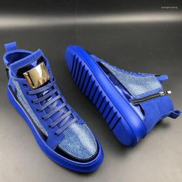 Chaussures décontractées en cuir doré Men de baskets punk hip hop mâle haut haut haut zip bottines appartements zapatillas hombre