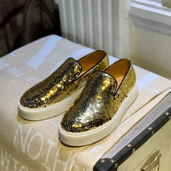 Chaussures décontractées paillettes dorées modes pour hommes 2024 mode à la main